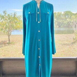 Michael Kors Women's long sleeve chain dress teal NWT size Small